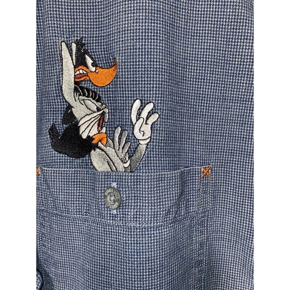Vintage WB Warner Bros Studio Store Looney Tunes Button Down Blue Shirt Men Sz M - Picture 4 of 8
